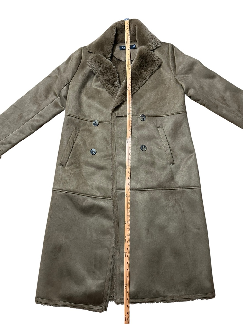 NWT Polo Ralph Lauren Camel Faux-Shearling Double-Breasted Long Coat Size S - Picture 9 of 11